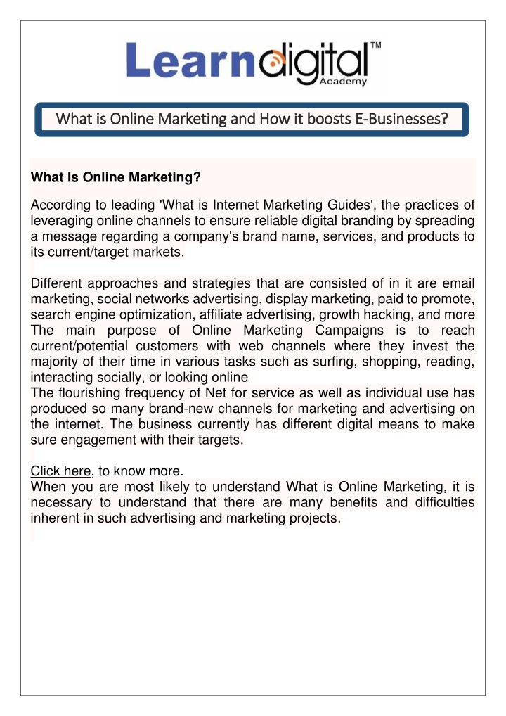 what is online marketing and how it boosts e what