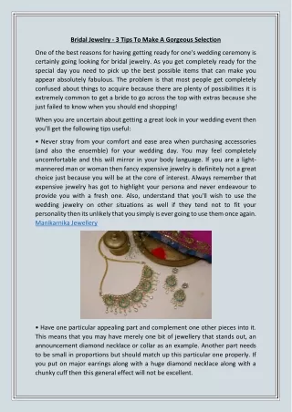 Bridal Jewelry - 3 Tips To Make A Gorgeous Selection