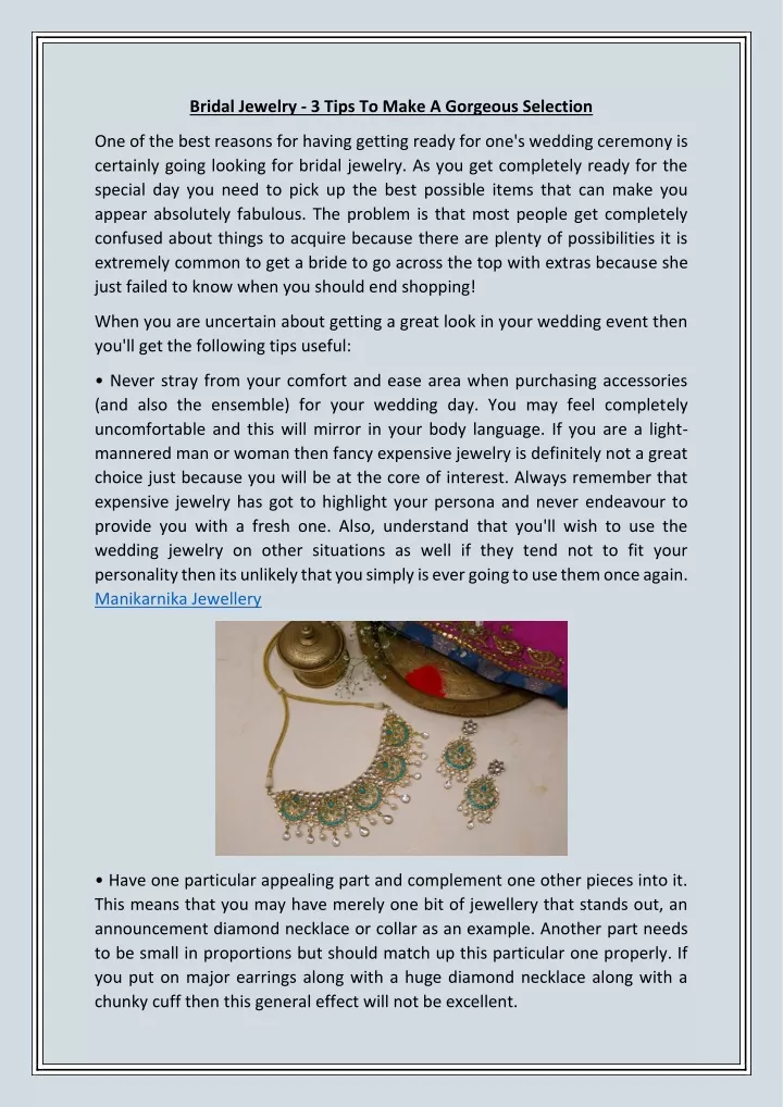 bridal jewelry 3 tips to make a gorgeous selection