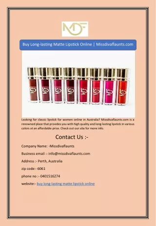 Buy Long-lasting Matte Lipstick Online | Missdivaflaunts.com