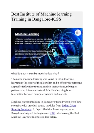 best institute of machine learning training