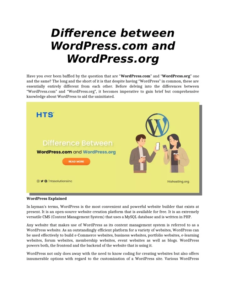 difference between wordpress com and wordpress org