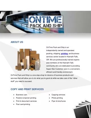 One-stop-shop Post office - OnTime Pack and Ship