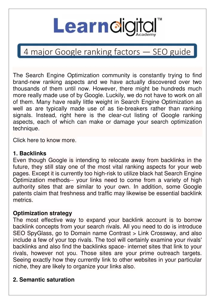 4 major google ranking factors seo guide