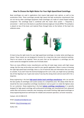 How To Choose the Right Motor For Your High-Speed Bowl Centrifuge