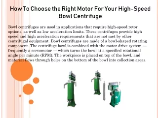 How To Choose the Right Motor For Your High-Speed Bowl Centrifuge