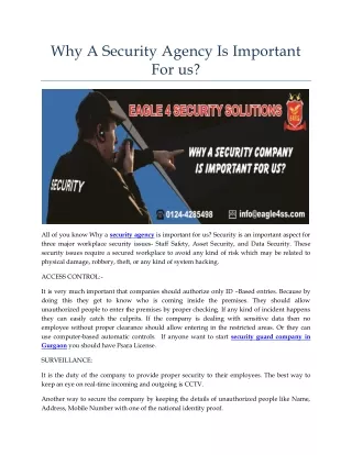 Why A Security Agency Is Important For us?