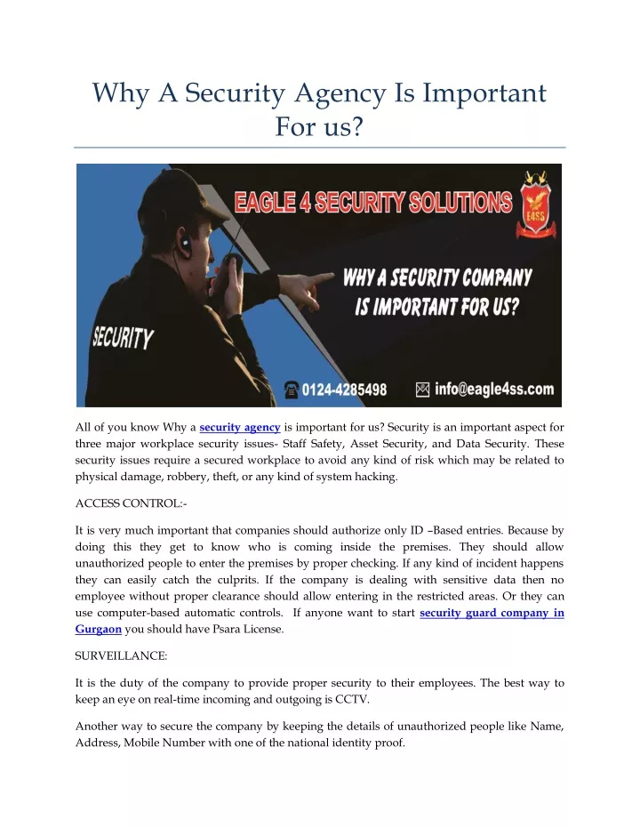 why a security agency is important for us