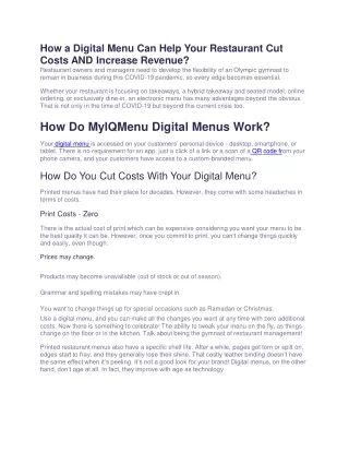 How a Digital Menu Can Help Your Restaurant Cut Costs AND Increase Revenue?