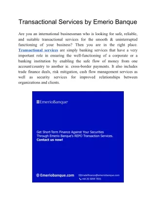 transactional services by emerio banque