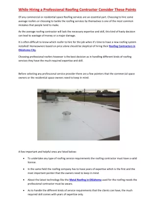 while hiring a professional roofing contractor