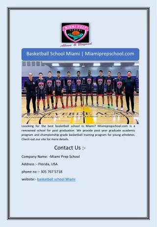 Basketball School Miami | Miamiprepschool.com