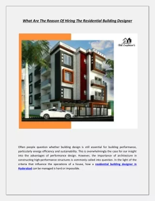 What Are The Reason Of Hiring The Residential Buildings Designers