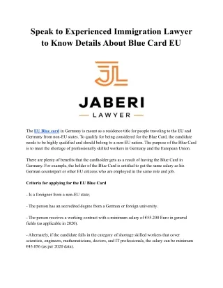 Speak to Experienced Immigration Lawyer to Know Details About Blue Card EU