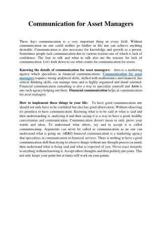 communication for asset managers
