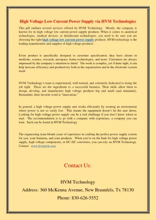 high voltage low current power supply