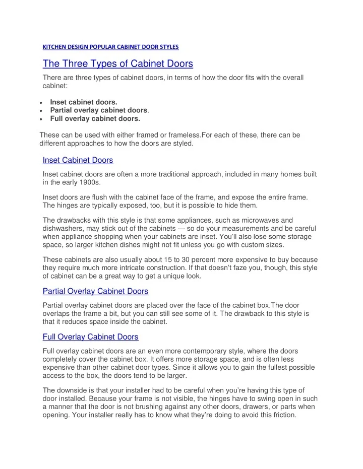 PPT - KITCHEN DESIGN POPULAR CABINET DOOR STYLES PowerPoint ...