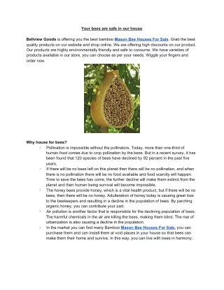 Quality Mason Bee Houses For Sale