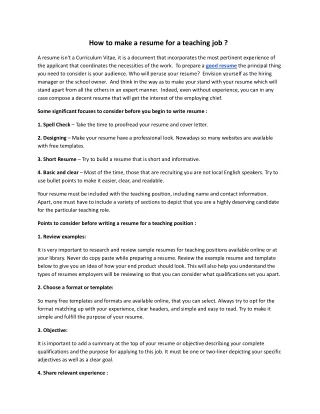 how to make a resume for a teaching job