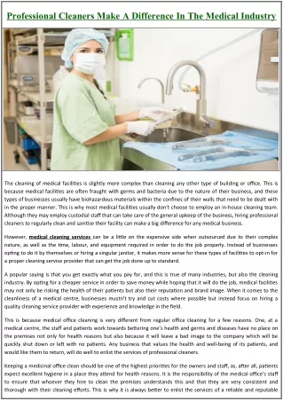Professional Cleaners Make a Difference in the Medical Industry