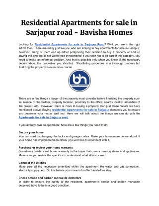 Residential Apartments for sale in Sarjapur road - Bavisha Homes