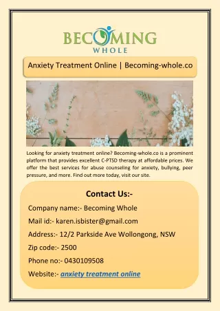 Anxiety Treatment Online | Becoming-whole.co