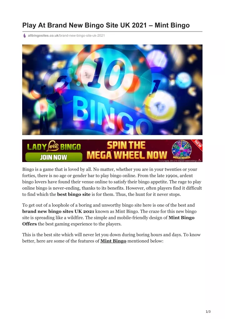 play at brand new bingo site uk 2021 mint bingo