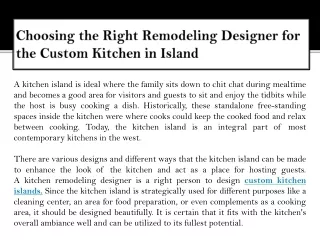 Choosing the Right Remodeling Designer for the Custom Kitchen in Island