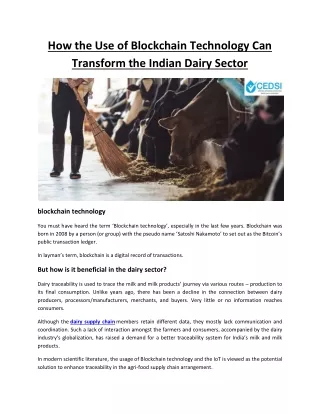 How the Use of Blockchain Technology Can Transform the Indian Dairy Sector