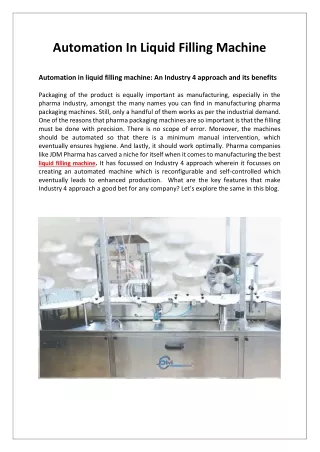automation in liquid filling machine