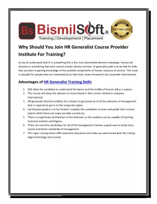 Why Should You Join HR Generalist Course Provider Institute For Training?