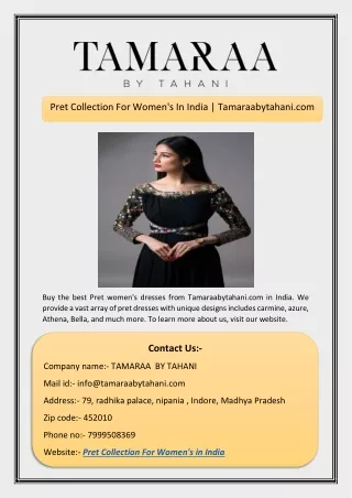 Pret Collection For Women's In India | Tamaraabytahani.com