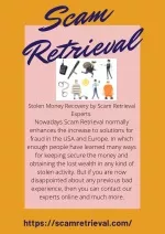 Stolen Money Recovery  by Scam Retrieval Experts - slide 1