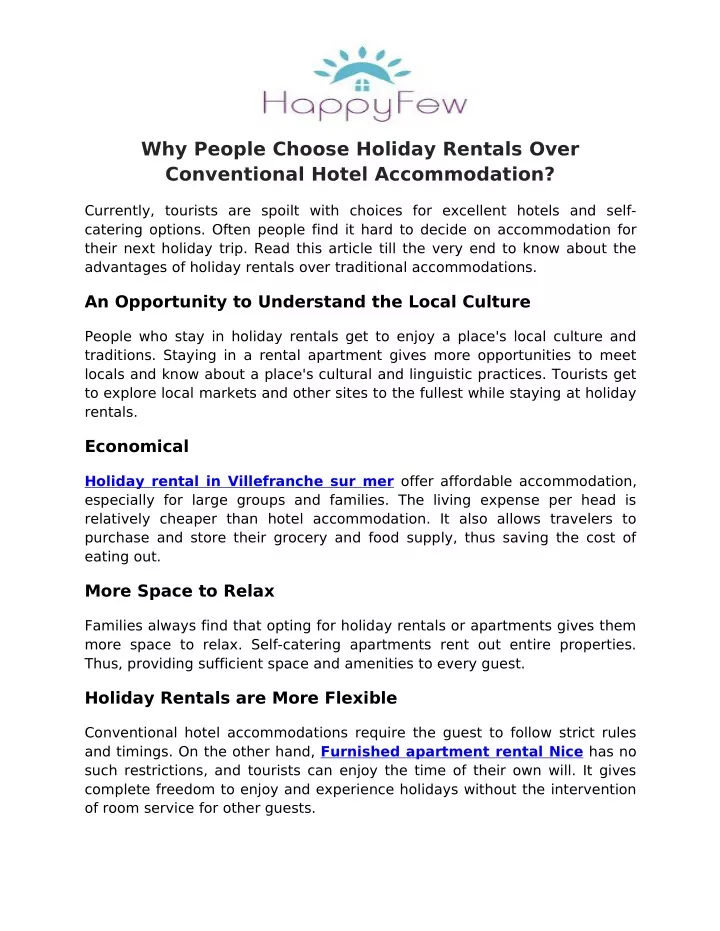 why people choose holiday rentals over