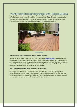“Aesthetically Pleasing” Renovations with - Fiberon Decking
