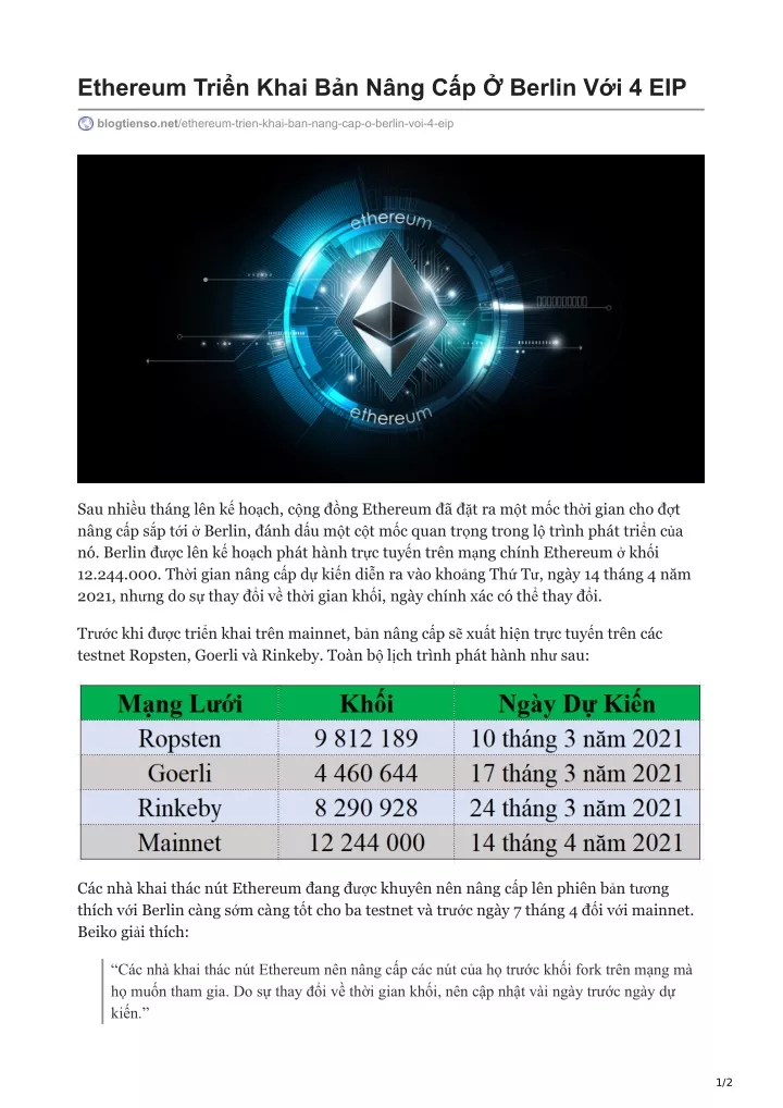 ethereum tri n khai b n n ng c p berlin v i 4 eip