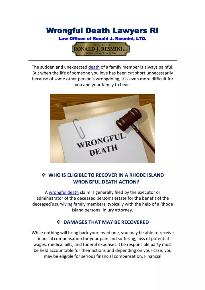 wrongful wrongful death law law offices offices of