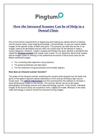 How the Intraoral Scanner can be of help in a Dental Clinic