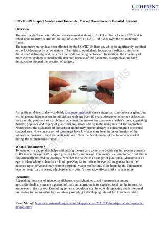 covid 19 imapact analysis and tonometer market