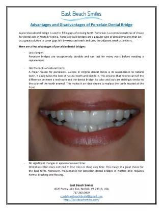 Advantages and Disadvantages of Porcelain Dental Bridge