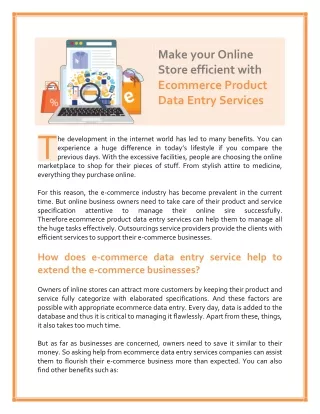 Make your Online  Store efficient with  Ecommerce Product  Data Entry Services