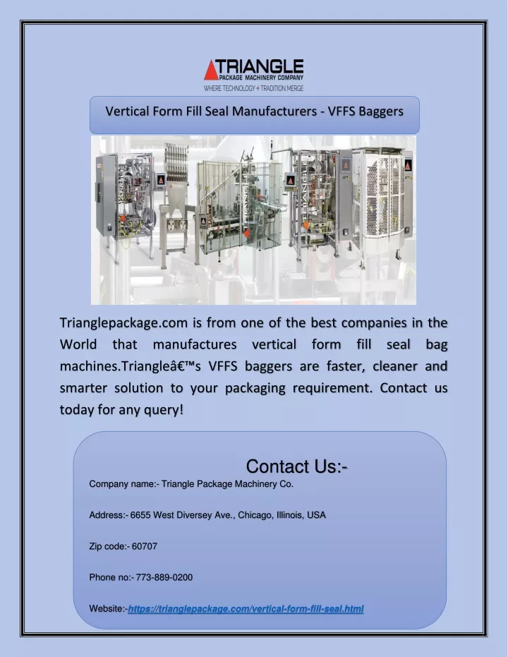 vertical form fill seal manufacturers vffs baggers