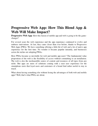 Progressive Web App: How This Blend App & Web Will Make Impact?