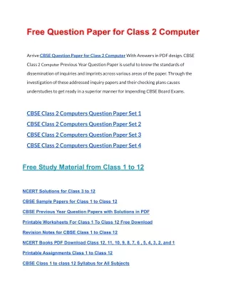 free question paper for class 2 computer