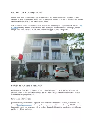 Info Harga Kost Murah di Jakarta