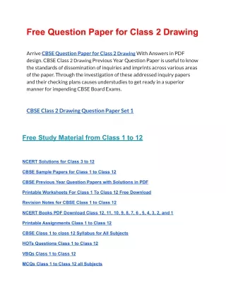 free question paper for class 2 drawing