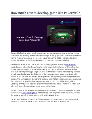 how much cost to develop game like pokerrrr2