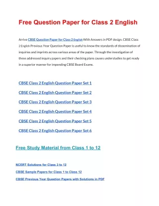 free question paper for class 2 english