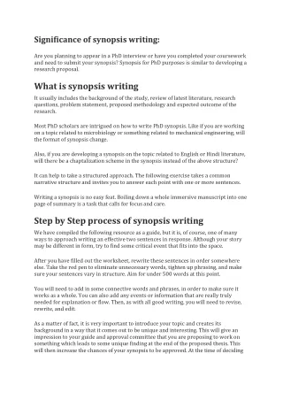 Significiance of synopsis writing