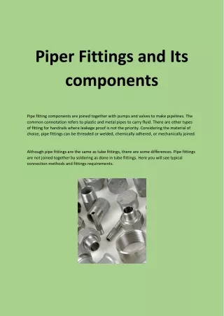 Piper Fittings and Its components